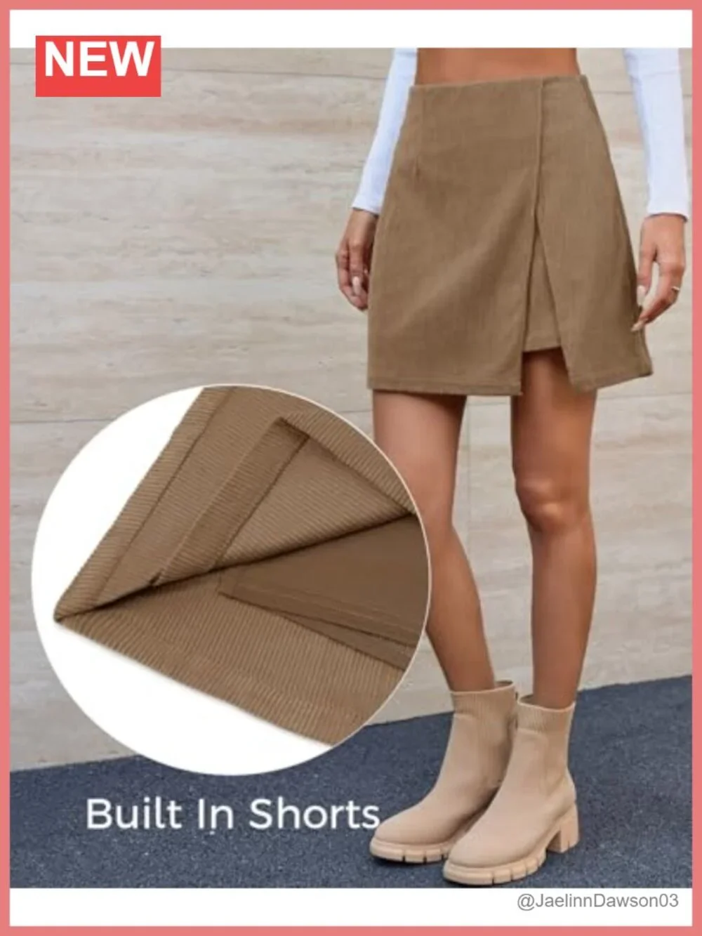 Cord Corduroy High Waisted A-line Mini Skirt with Built-in Shorts for Fall